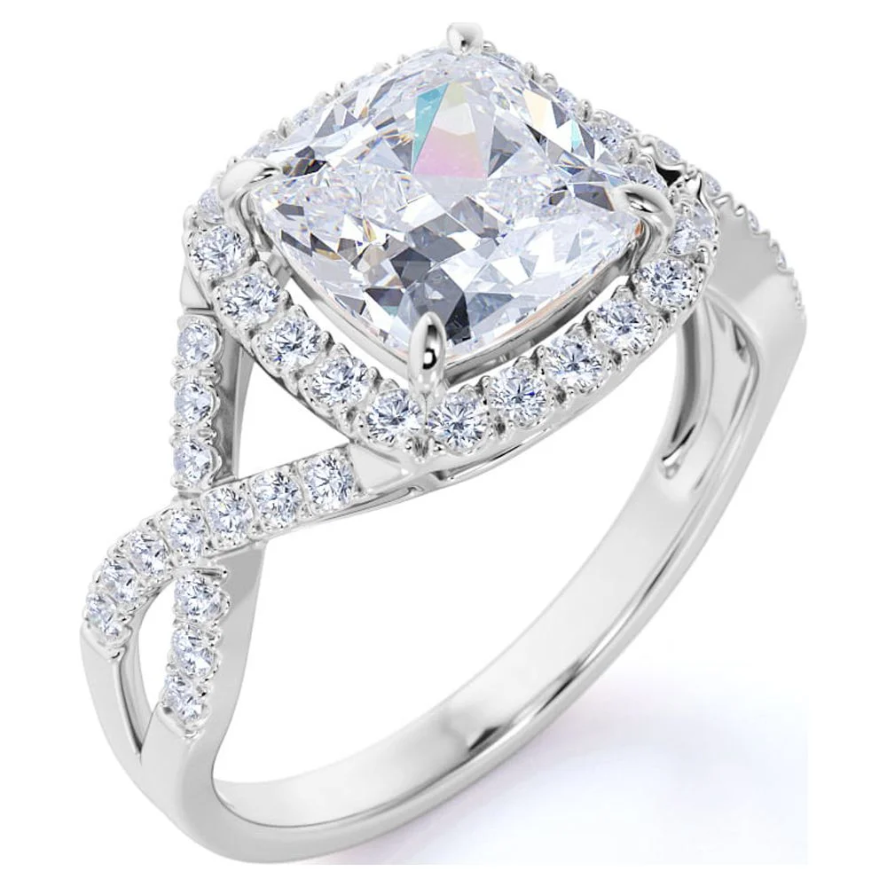 JeenMata 2 Carat Round cut Moissanite and Diamond infinity Halo Engagement Ring in 10k White Gold