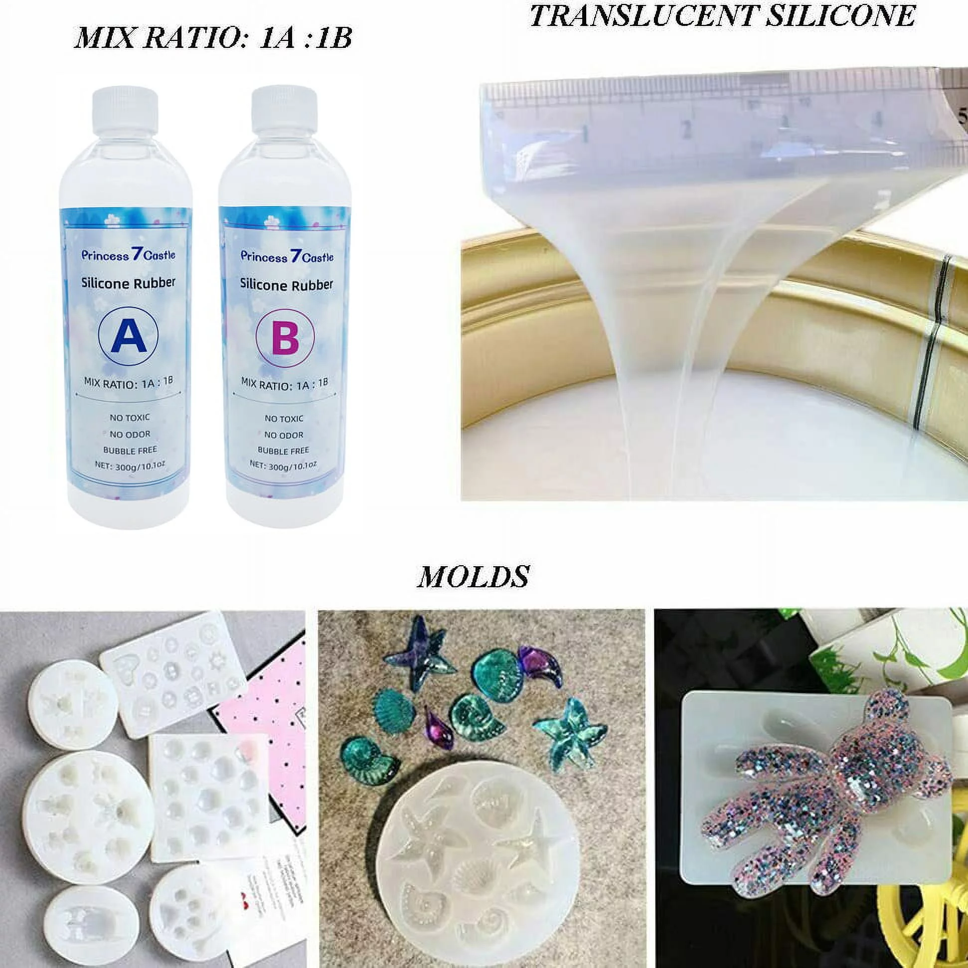 Silicone Mold Making Kit Liquid Silicone Rubber Non-Toxic Translucent Clear Mold Making Silicone-Mixing Ratio 1:1-Molding Silicone for Resin Molds,Silicone Molds DIY Manual Making (N.W 20.2oz)