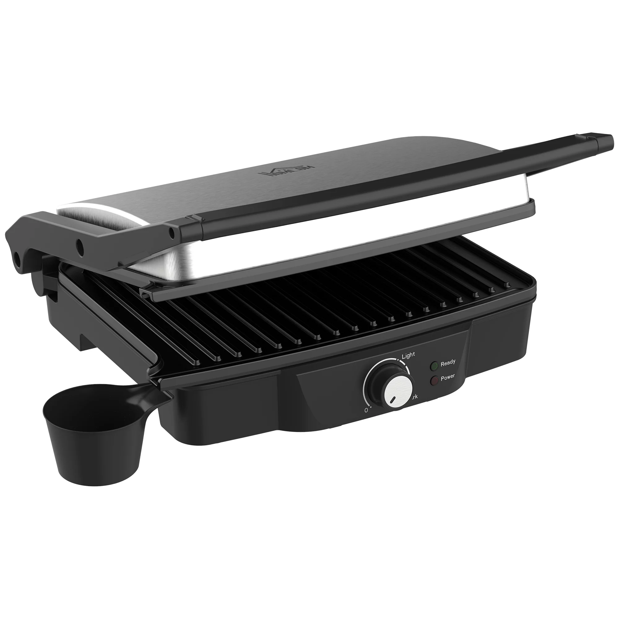 HOMCOM 4 Slice Panini Press Grill, Stainless Steel Sandwich Maker with Non-Stick Double Plates, Locking Lids and Drip Tray, Opens 180 Degrees to Fit Any Type or Size of Food