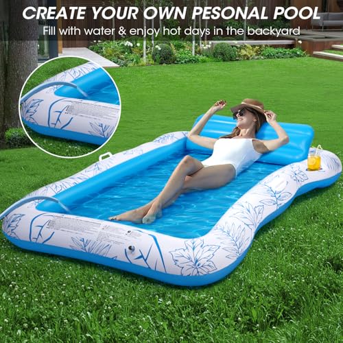 Inflatable Adult Pool Lounger Float - BAIAI Large Beach Sun Tanning Floaty Raft Sunbathing Water Lounge Floaties Tub with Drink Holder - Blow Up River & Lake Suntan Floating Swimming Mattress Mat(L)