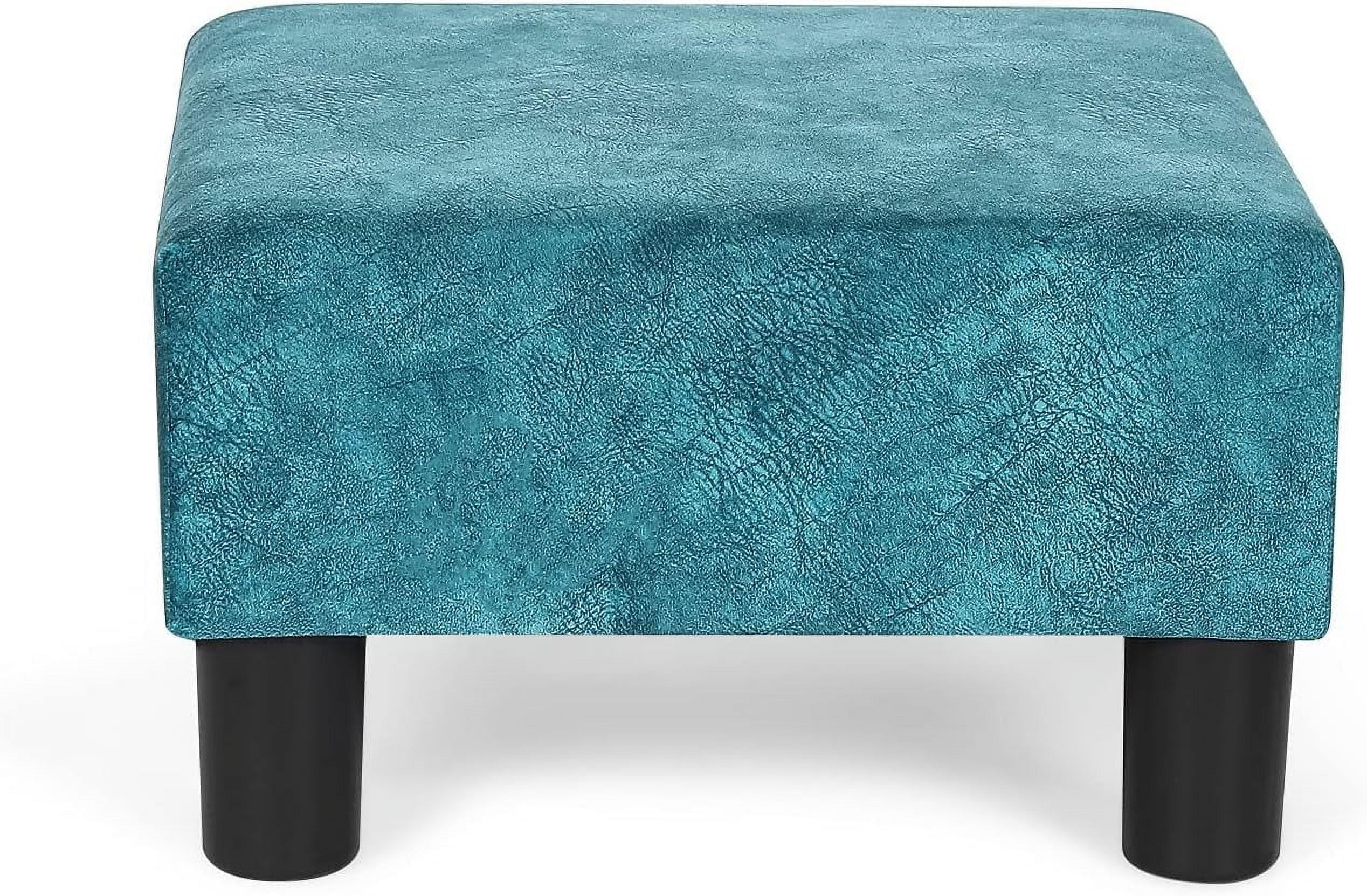 Small Footstool Ottoman Modern Footrest Stool For Living Room Bedroom (Blue, Square)