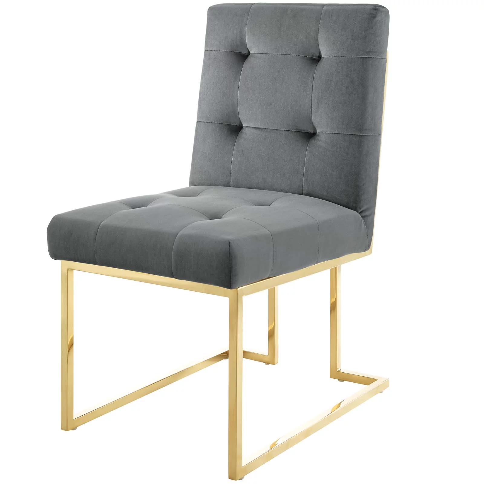 Contemporary Modern Urban Designer Dining Kitchen Room Side Chair, Velvet Fabric Metal Steel, Gold Grey Gray