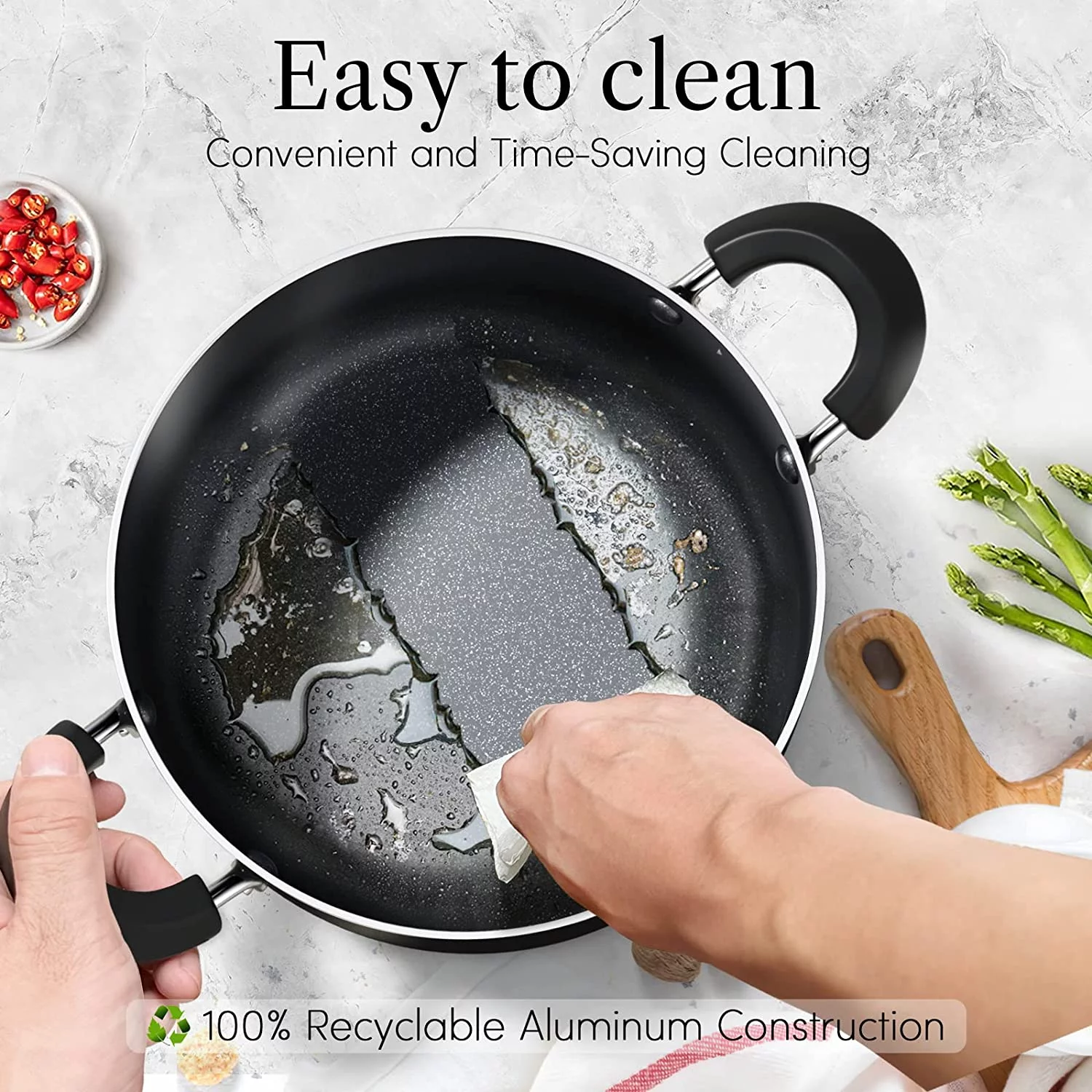 YHZCY 15-Piece Nonstick Stay Cool Handle Cookware Set, Black