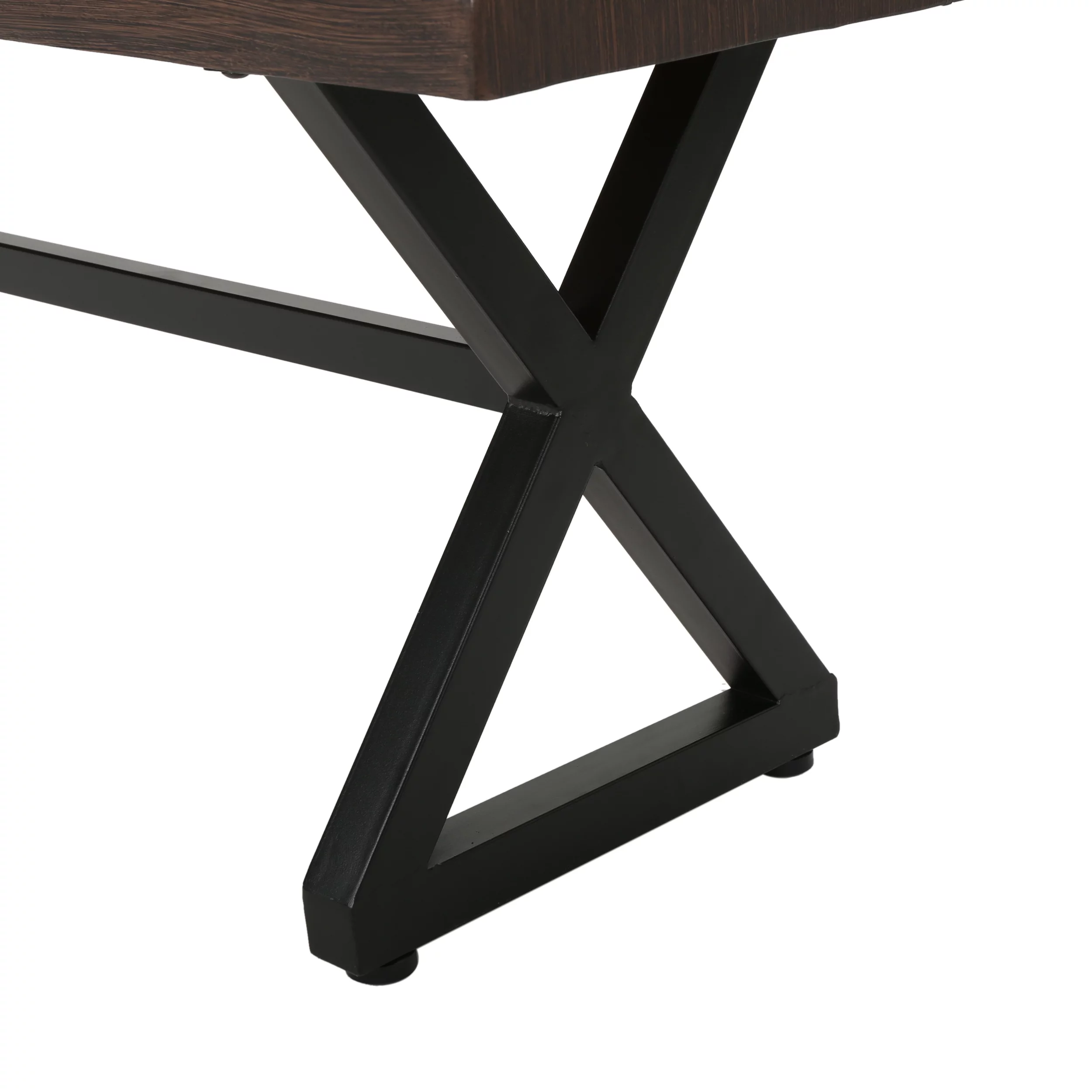 Outdoor Aluminum Dining Bench with Steel Frame, Black, Brown