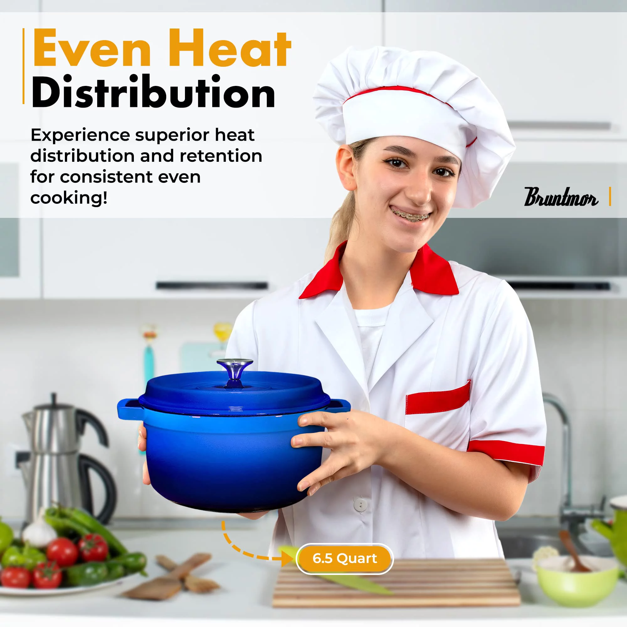 Bruntmor Enameled Cast Iron Dutch Oven Casserole Dish 65 Quart Large Loop