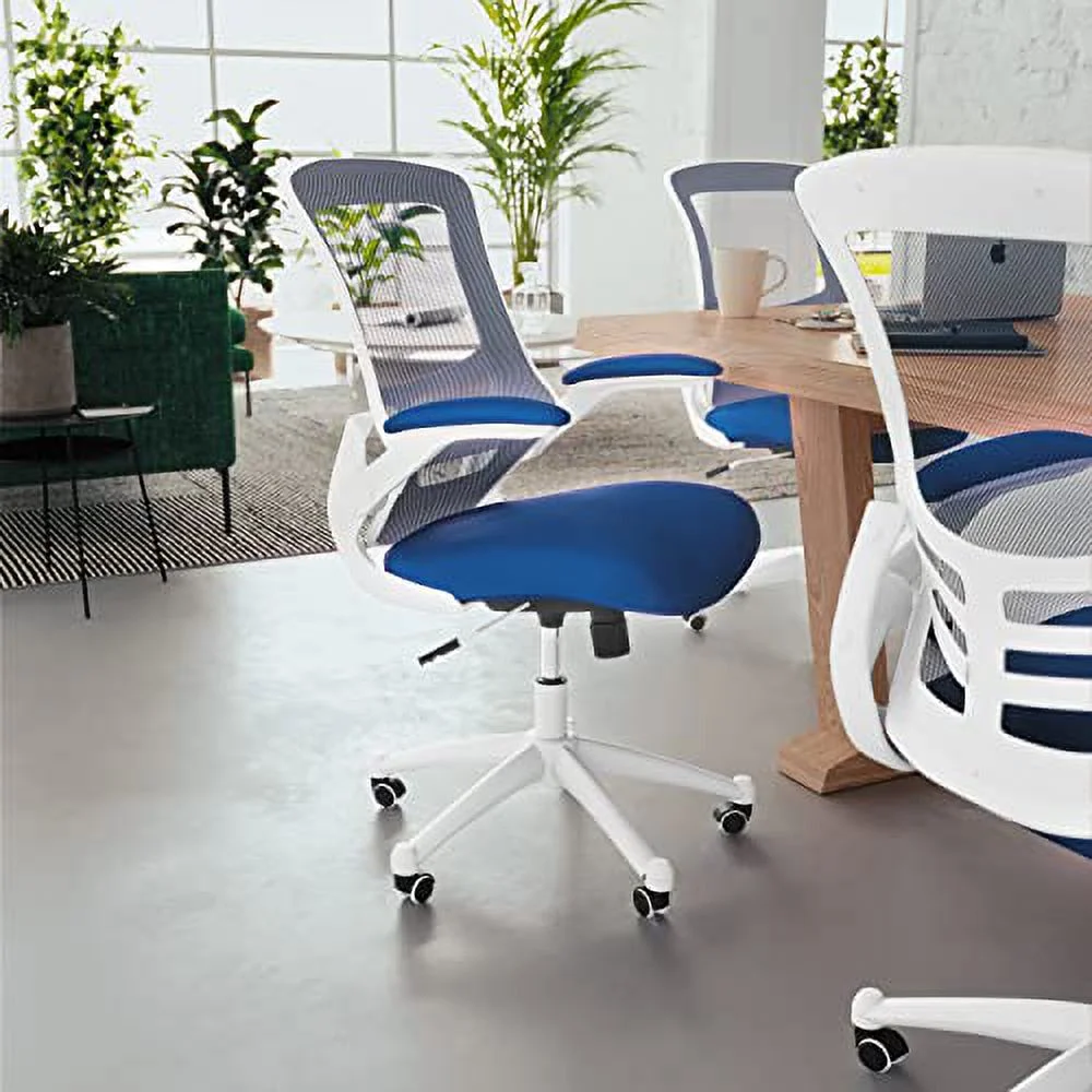 Flash Furniture Kelista Office Chair, Ergonomic, Mid-Back, White Frame, Blue Mesh with Swivel