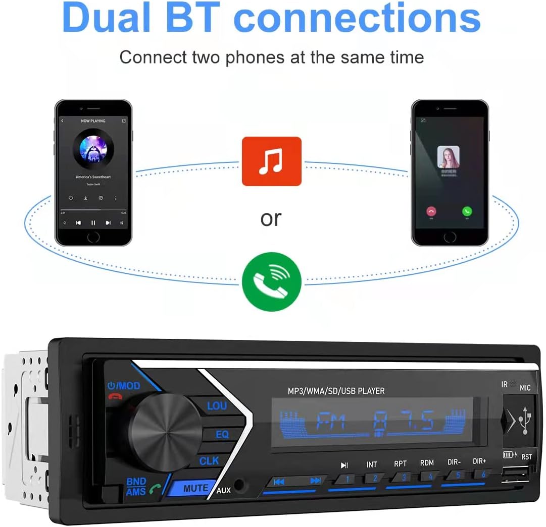 SOVLONG car Stereo, Dual Bluetooth Single Din in Dash Stereos for Car, Car Radio|Car Audio|Support USB, SD Card, AUX| Provide Remote Control Return