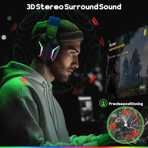 Wireless Gaming Headsets for PC, PS5, PS4, Switch, Mac, 2.4GHz Wireless Gaming Headphone with ENC Noise Canceling Microphone, Bluetooth 5.4, Cool Lighting, 50H Battery, 50mm Drivers