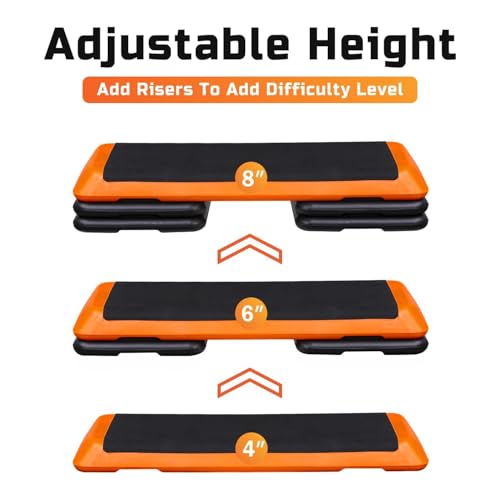 ZENY 43'' Exercise Aerobic Step Platform, Adjustable Fitness Stepper with 4 Stackable Risers, Aerobics Stepper Workout Stepper for Home Gym Cardio Strength & Training