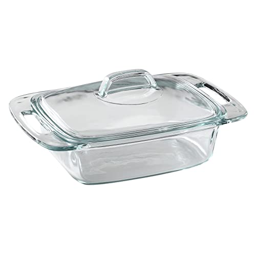 Pyrex Easy Grab 2-Qt Glass Casserole Dish with Lid, Tempered Glass Baking Dish with Large Handles, Dishwashwer, Microwave, Freezer and Pre-Heated Oven Safe