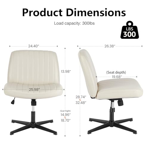 DUMOS Criss Cross Chair Legged Office Wide Comfy Desk Seat, No Wheels Armless Computer Task Seating, Swivel Vanity Home Height Adjustable