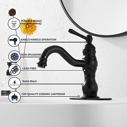 GGStudy 360° Swivel Antique Brass Bathroom Vessel Sink Faucet Single Handle One Hole Matching with Pop Up Drain