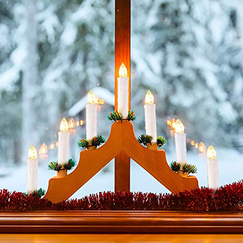 Raycare 10 PCS Battery Operated Taper Candle Lights with Remote, Led Window Candles with 8H Timer, Warm White Bright Flickering Light Christmas Candles with Clips/Suction Cups