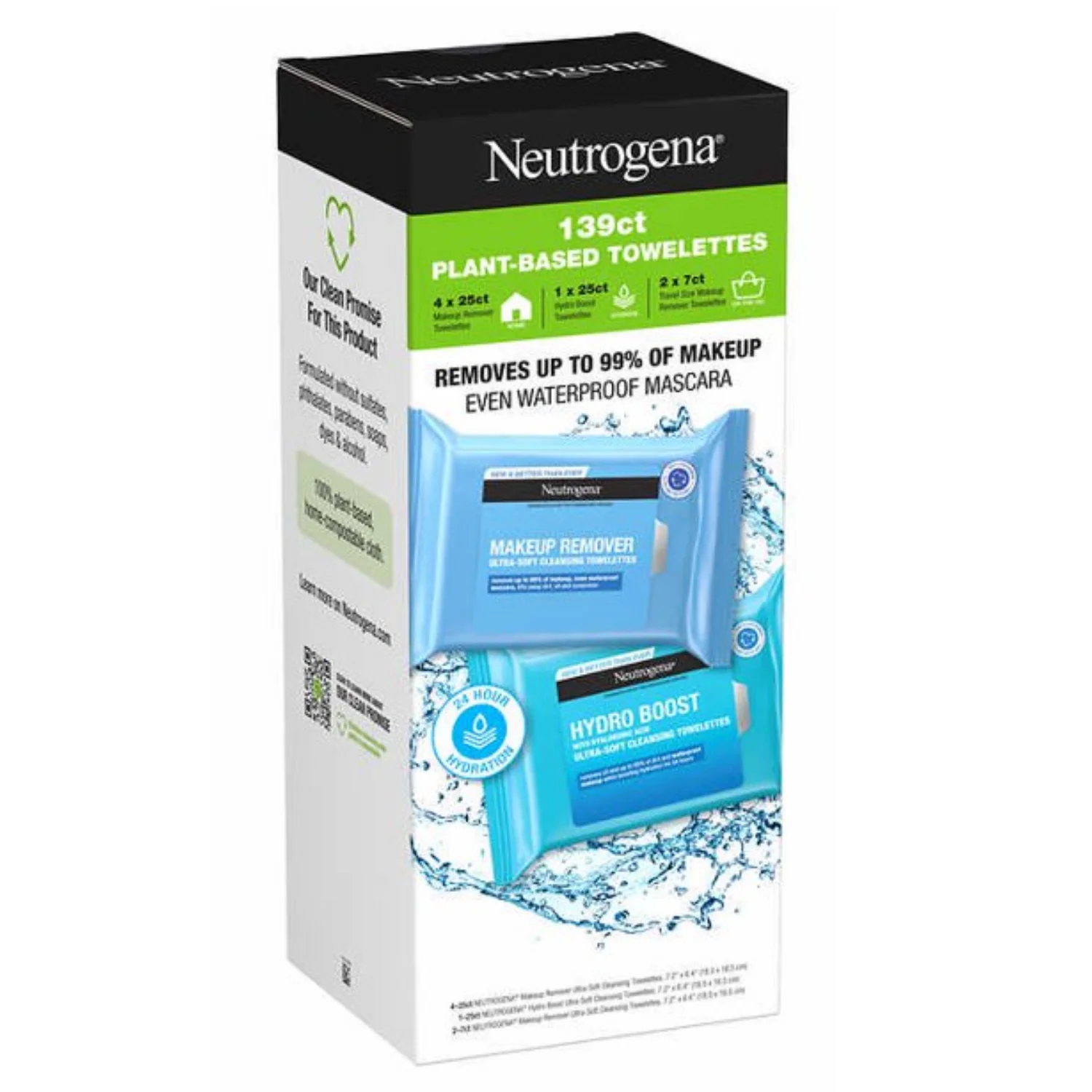 Neutrogena Hydro Boost & Makeup Remover Facial Cleansing Wipes with Hyaluronic Acid, Hydrating & Moisturizing Facial Towelettes Remove Dirt & Makeup, 100% Plant-Based Cloth, 139 Count