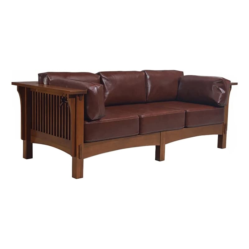 Crafters and Weavers Mission Crofter Style Sofa - Solid Quarter Sawn White Oak and Leather Cushions (Chestnut Leather)