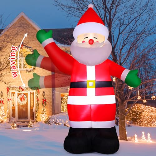 GOOSH 8.8 FT Waving Christmas Inflatables Santa Claus Shaking Hand - Outdoor Santa Christmas Decorations Blow Up Santa for Yard Holiday Party Garden Lawn