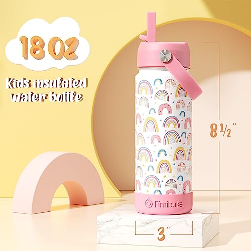 Fimibuke Kids Insulated Water Bottle, 18oz BPA FREE Kids Cups with Straw Double Wall Vacuum Tumbler 18/8 Stainless Steel Leak Proof Toddler Water Bottle for School Boys Girls (2 Pack, Ocean Life)