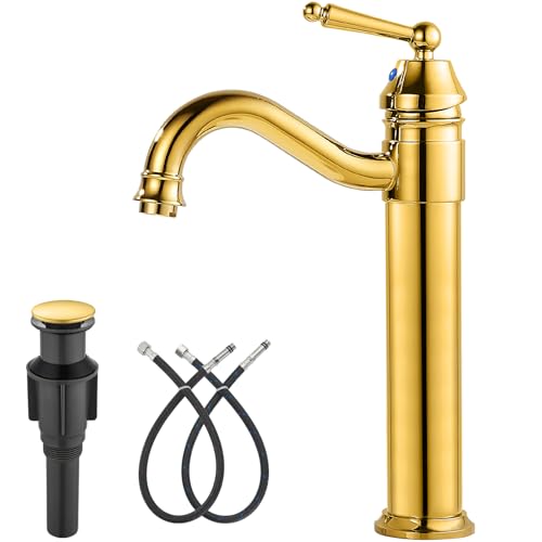 gotonovo Bathroom Vessel Sink Faucet Single Handle Brass Long Reach Bathroom Faucet 1 Hole Deck Mounted Mixer Tap with Pop Up Drain Brushed Nickel