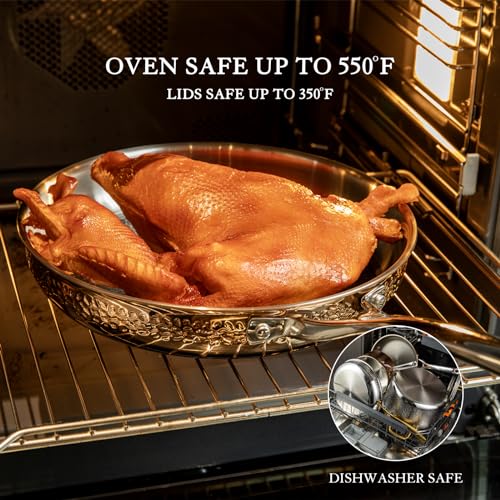 Luxury Hammered Stainless Steel Cookware set, 5 Piece Heavy Duty Pots and Pans set, Non Toxic, PTFE & PFOA Free, Oven & Dishwasher Safe, Induction 18/10 Stainless Rose Gold Pot Pan