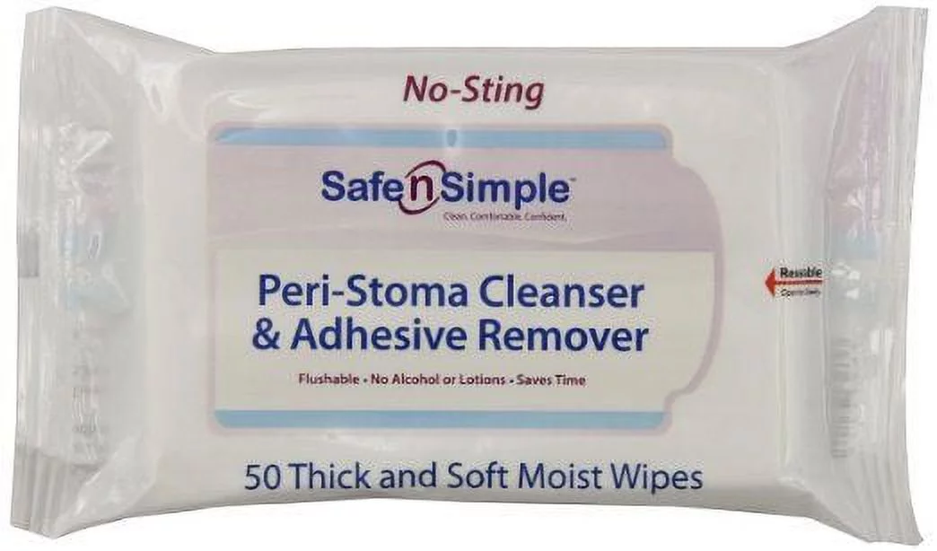 Safe N' Simple Peri-Stoma Adhesive Remover Wipes 5 x 7 , 50 Count per Pack, 2 Packs
