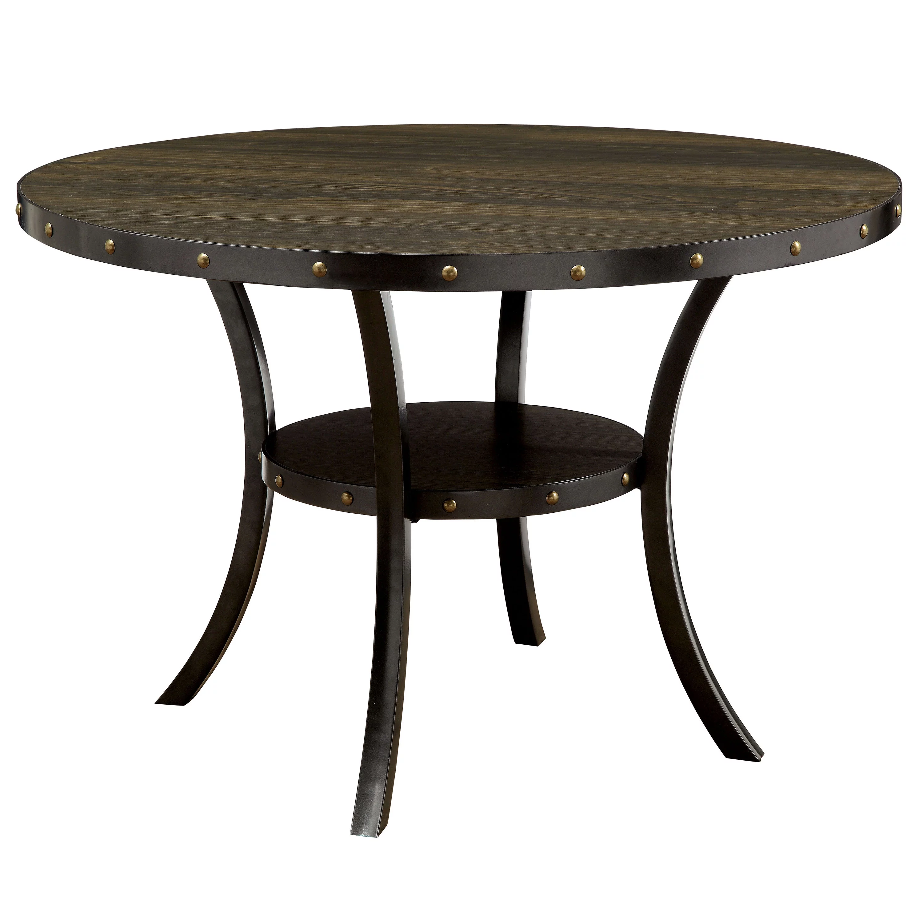 Furniture of America Gabriel Wood 1-Shelf Round Dining Table, Light Walnut