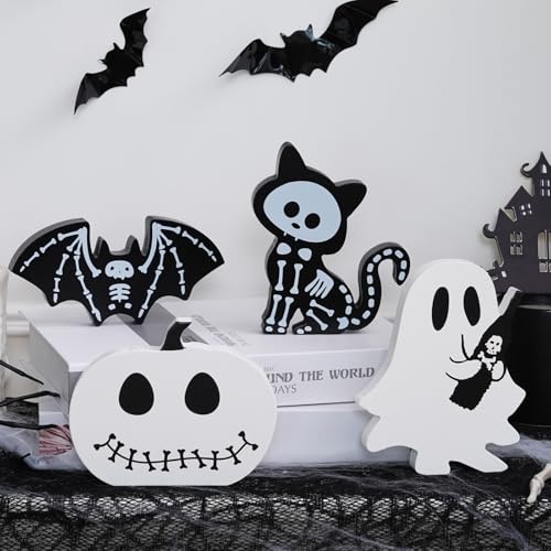 Halloween Tiered Tray Decor Table Sign,3 Pack Ceramic Halloween Ghost Decor