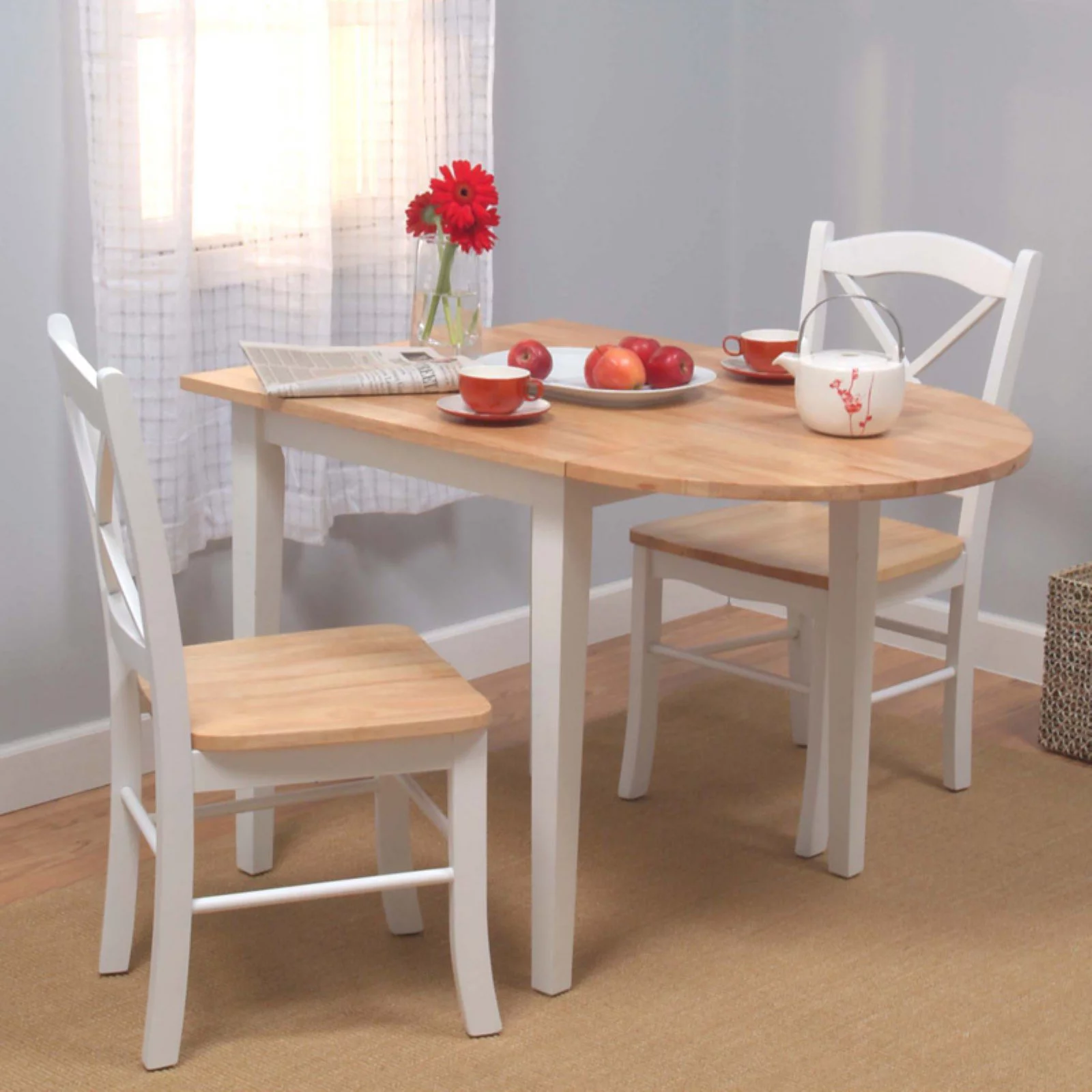 Simple Living  Country Cottage Drop Leaf 3-piece Dining Set White/Natural White Finish, Natural Finish