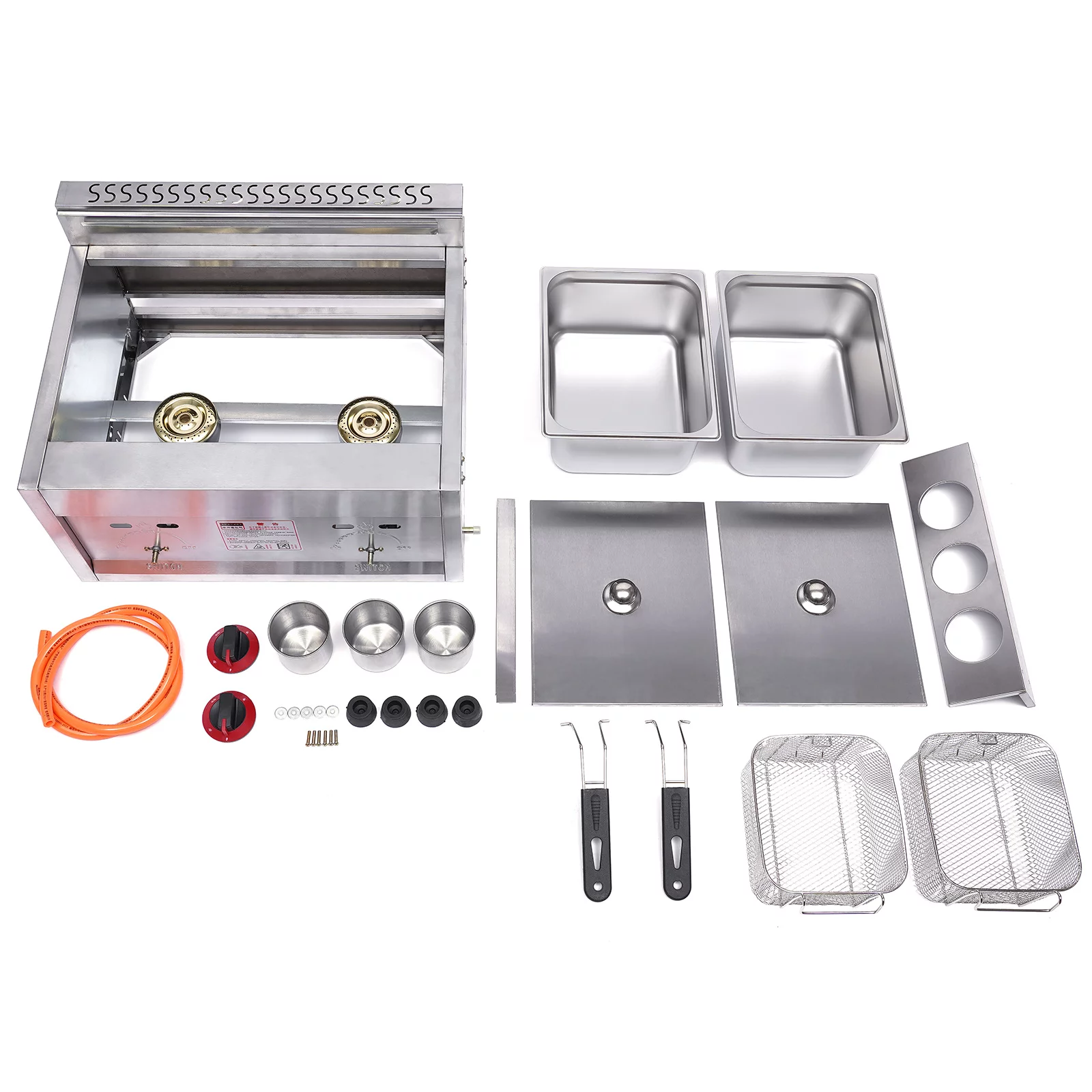 Oukaning Commercial Gas Fryer Deep Fryer Petroleum 2 Basket 6L*2 Stainless Steel（Silver）