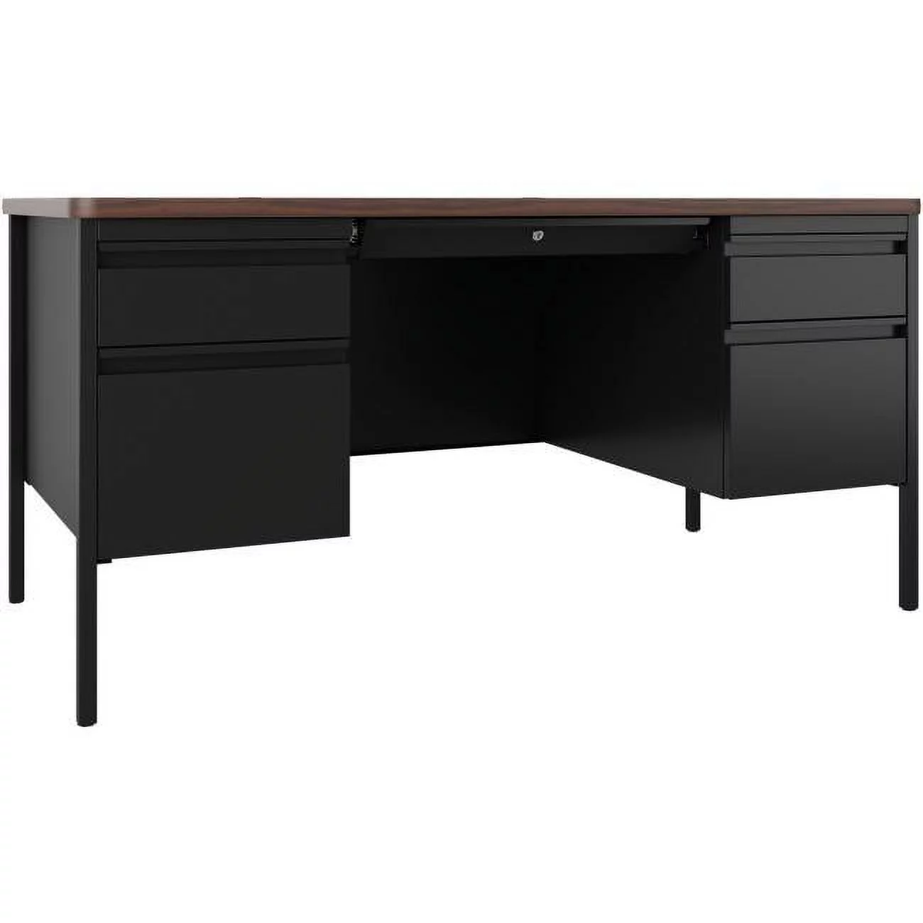 Lorell  Fortress Series Walnut Top Teachers Desk, Black - 60 x 30 x 29.5 in.