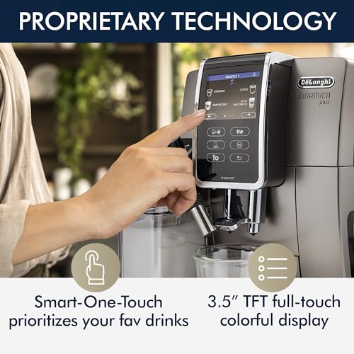 De'Longhi ECAM37095TI Dinamica Plus with LatteCrema System, Fully Automatic Coffee Machine, Colored Touch Display,Titanium (Renewed)