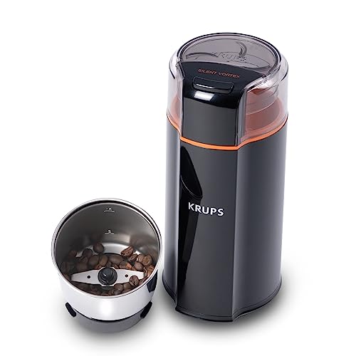 Krups Coffee Grinder, Fast-Touch, 3oz, 85g bean hopper - Easy to Use, One Touch Operation - 200 Watts - Espresso Grinder, Spice Grinder, 2 to 12 cup Coffee Bean Grinder, Silver