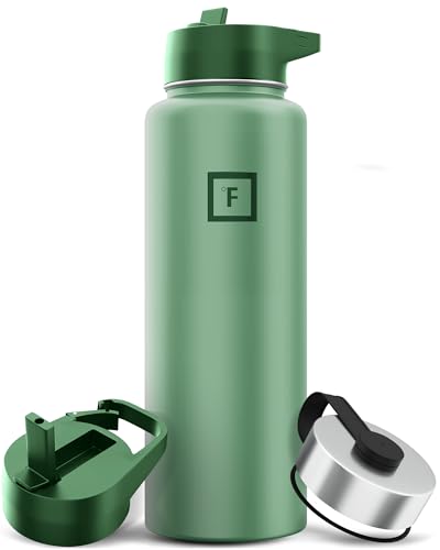 IRON °FLASK Camping & Hiking Hydration Flask with 3 Lids - Stainless Steel, Double Walled & Vacuum Insulated Water Bottle - Leak Proof & BPA Free (Midnight Black, Straw - 40 oz)