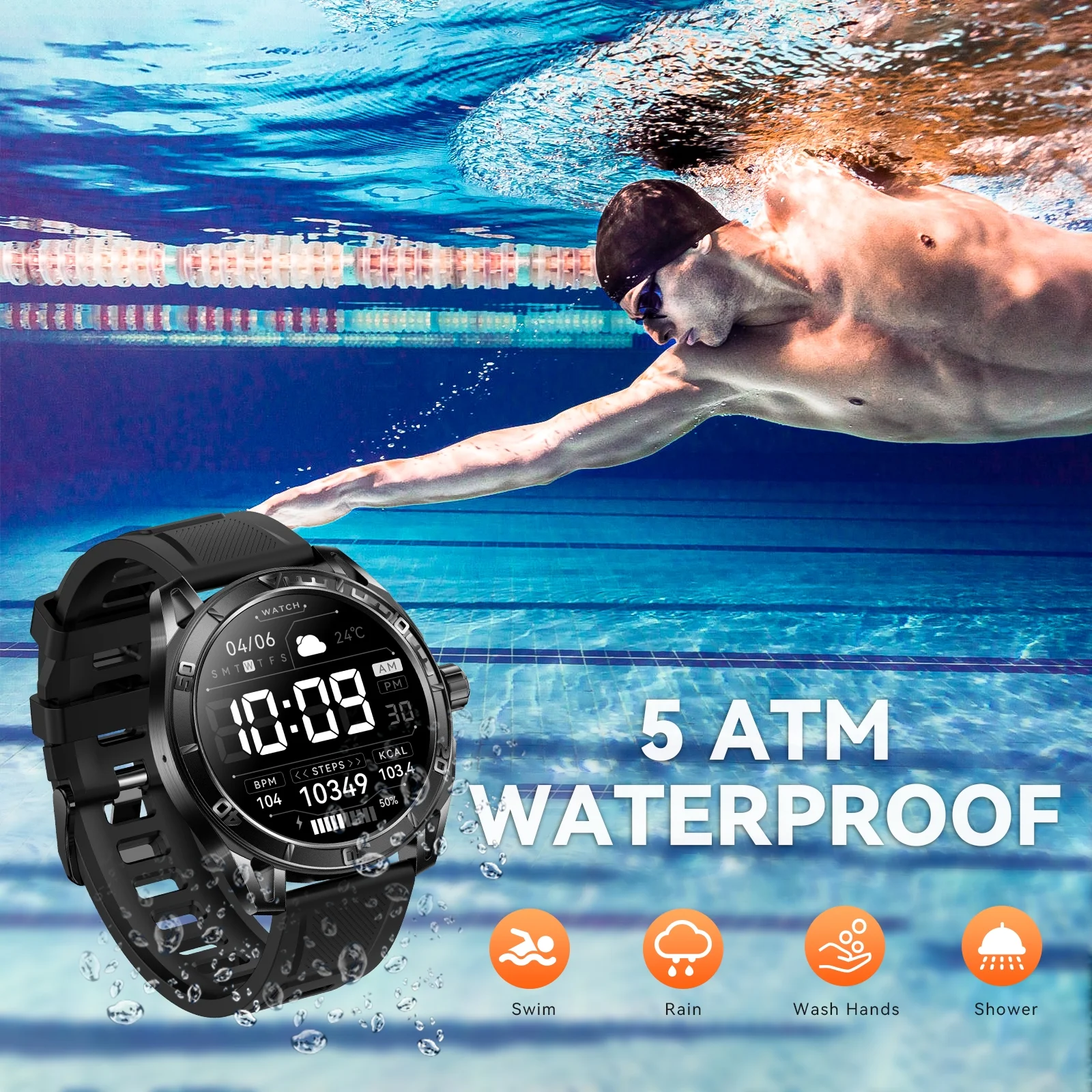 Military Smart Watch for Men (Make/Answer Call) 1.43'' HD AMOLED Screen Fitness Tracker 100+ Outdoor Sport Fitness