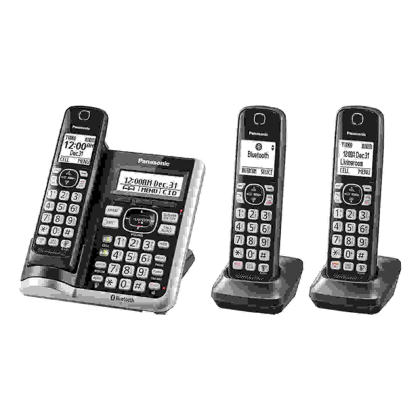 Restored Panasonic KX-TGF573S Cordless Phone With Handset Cordless Phone with Answering Machine - 3 Handsets (Refurbished)