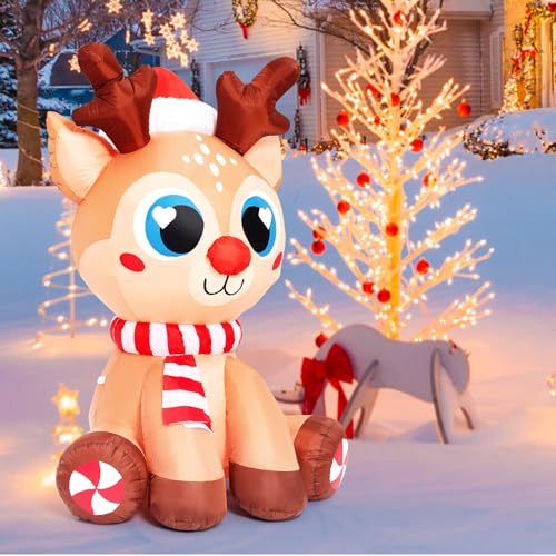 Inflatables Snowman Outdoor Decorations Grilled Meat 7ft Outdoor Inflatable Yard Decorations Christmas Built-in Led Lights with Tethers, Stakes