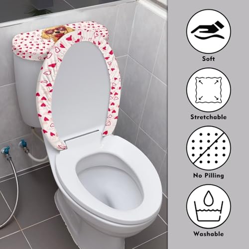 Christmas Bow Bell Toilet Tank Lid Cover and Toilet Seat Lid Cover 2 Pcs Set Toilets Covers with Elastic Cloth Fits Most Toilets Tanks & Lids