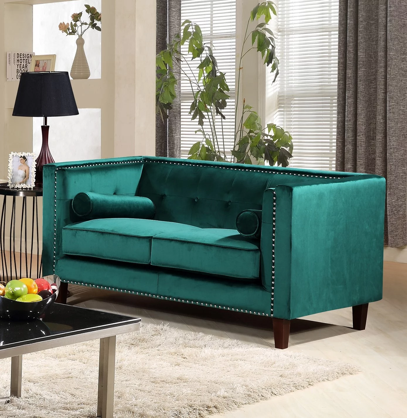 Uspridefurniture Kittleson 60'' Velvet Tuxedo Arm Loveseat -Green