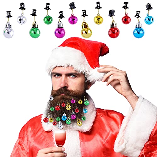 JOVITEC 24 Pcs Christmas Beard Ornaments Set Colorful Christmas Facial Hair Baubles and Beard Bells with Clips for Men Santa Claus Christmas New Year Festival Gift, 6 Colors
