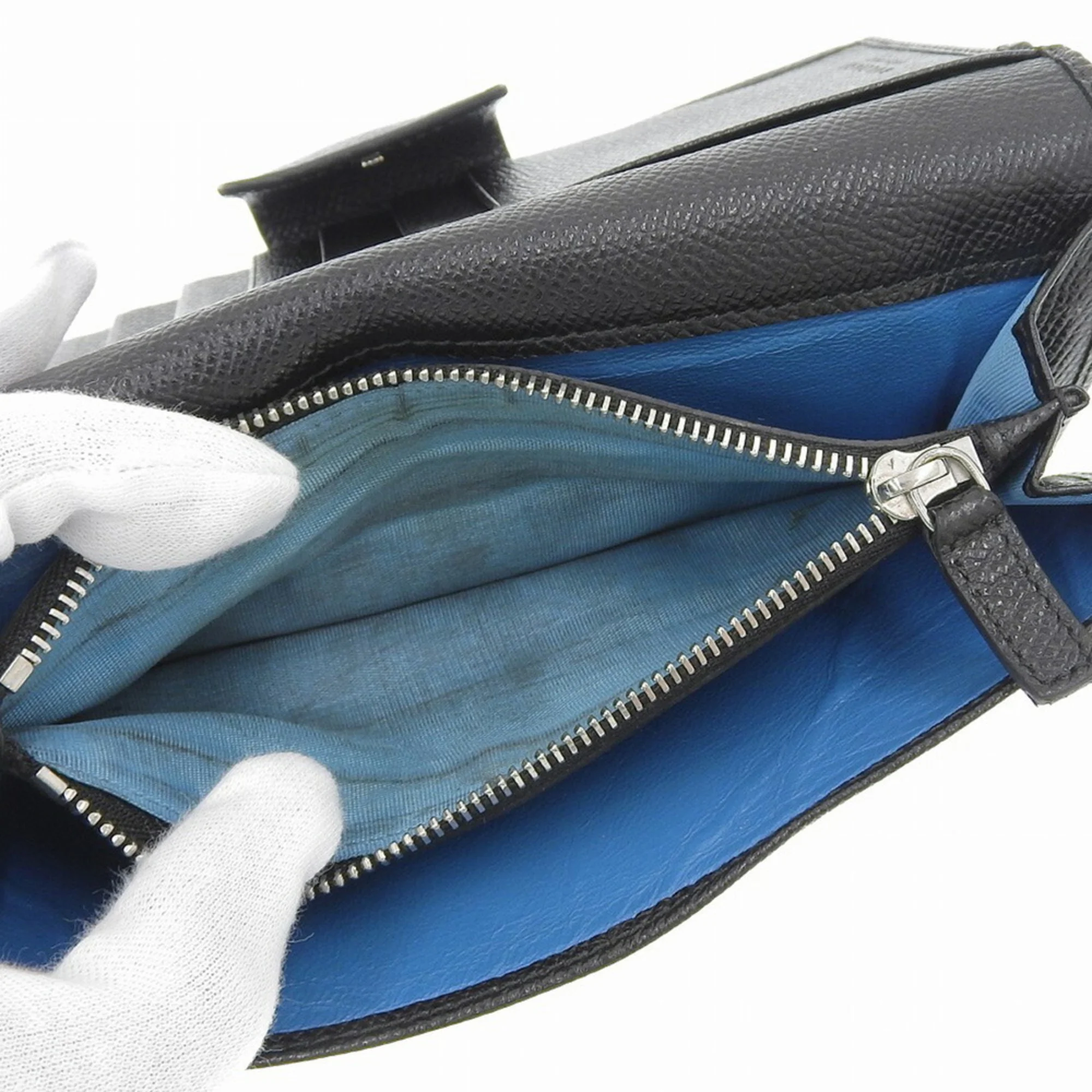 Pre-Owned Bulgari BVLGARI logo double hook long wallet W leather black (Fair)