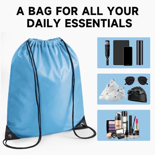 Custom Drawstring Bags With Logo, 50 Pack Personalized Text Drawstring Backpack Bulk Great for Travelling, Gym and for Everyday Use (Black)