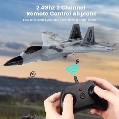 RC Plane -F22 Raptor Model Toy Airplane Glider, 2 Channels 2.4 GHz Remote Control Airplane Easy to Fly RC Jet,Kids & Beginners F22 Easy to Fly Toy for Fighter Model Glider