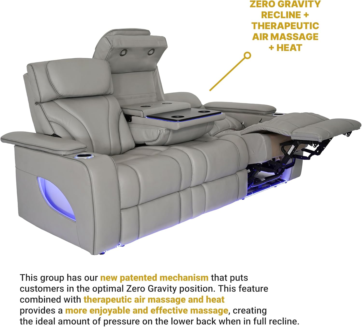 Armen Living Octavia Modern Zero Gravity Power Reclining Heated Massage Sofa, 86