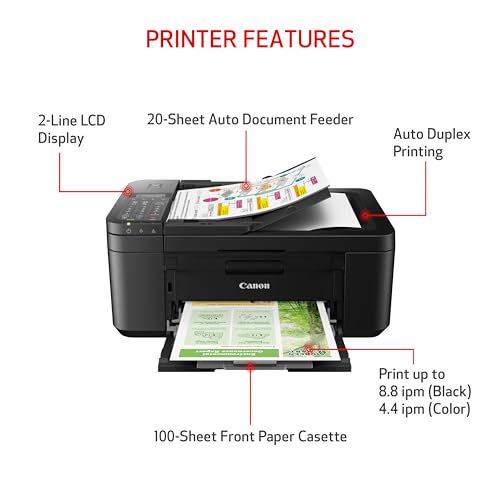 Canon PIXMA TR4720 All-in-One Wireless Printer Home use, with Auto Document Feeder, Mobile Printing and Built-in Fax, White
