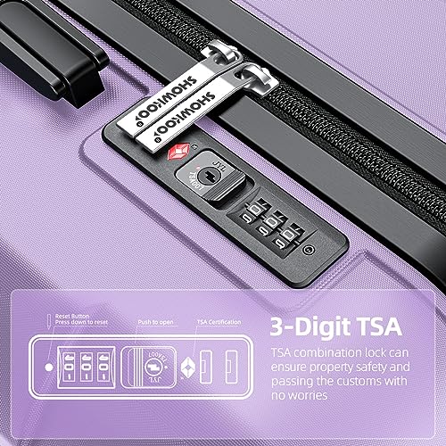 SHOWKOO Luggage Sets Expandable PC+ABS Durable Suitcase Double Wheels TSA Lock Black