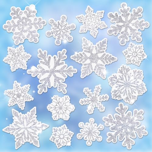 Whaline 32Pcs Christmas Snowflake Thick Gel Clings Winter Blue Snowflake Reusable Window Decals for Home School Classroom Nursery Decor Xmas Party Supplies, 2 Sheets