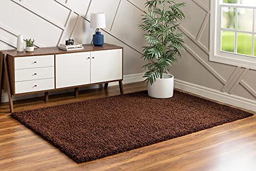 Unique Loom Solid Shag Collection Area Rug (1' Square, Chocolate Brown)