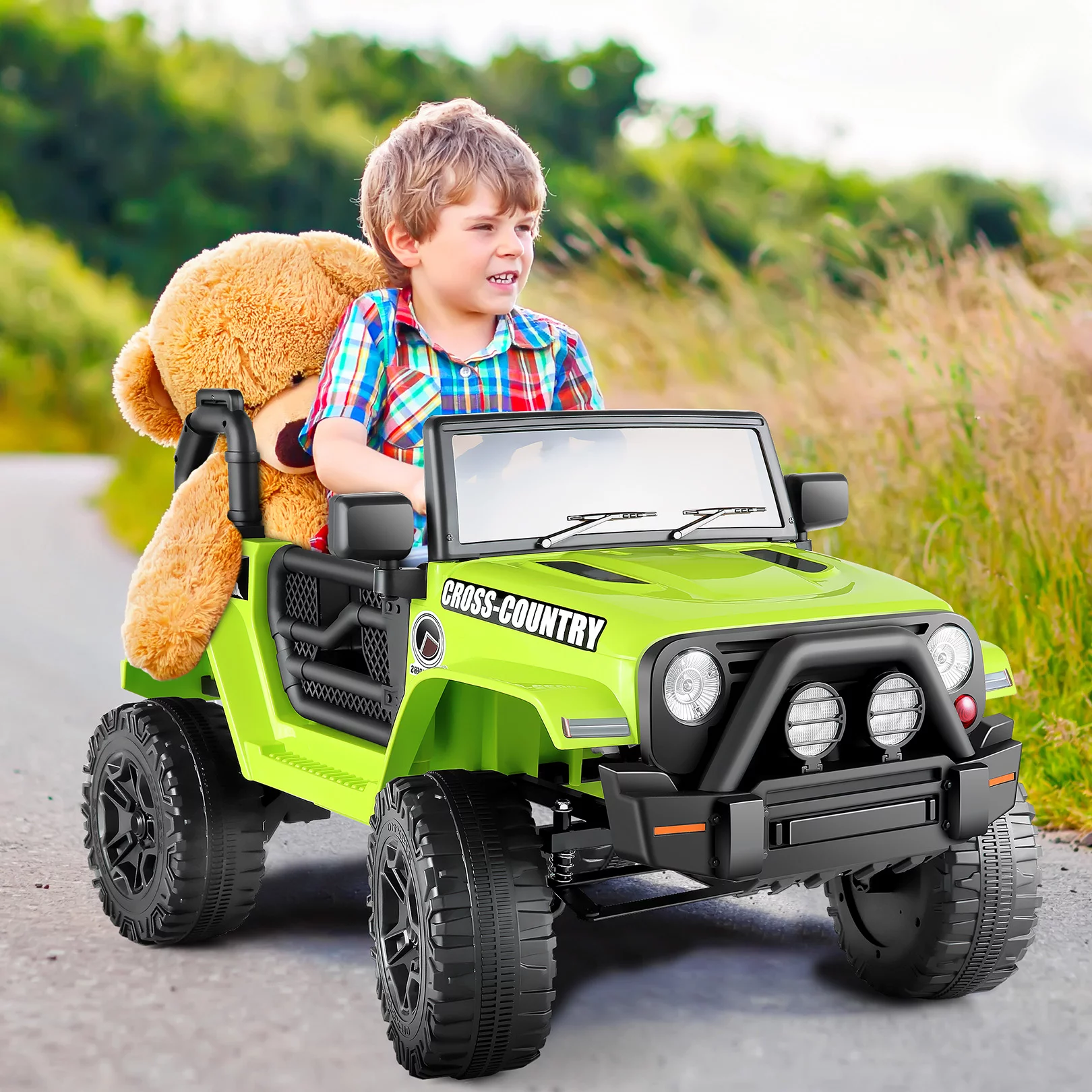 Vibespark 12V Ride On Truck, Kids Electric Vehicles w/ Remote Control, 4.5Ah Powered Electric Ride On Car with Bluetooth Music, Spring Suspension, LED Lights, Kids Ride on Toys - Green