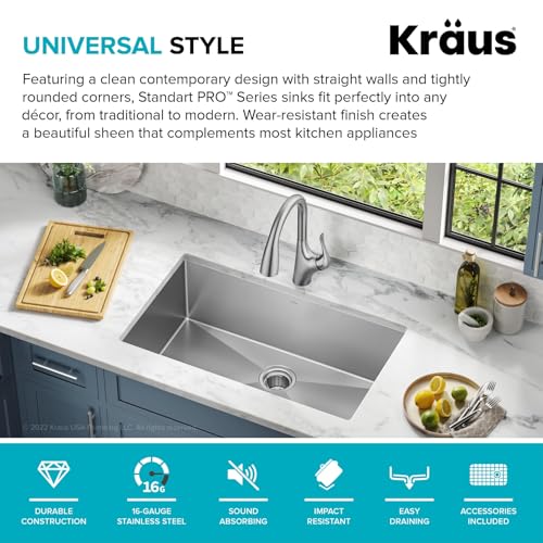 KRAUS Standart Pro 32 Inch 18-Gauge Stainless Steel Scullery Sink, 24 Gallon Freestanding Commercial Style Single Bowl Laundry & Utility Sink, KHS230-32