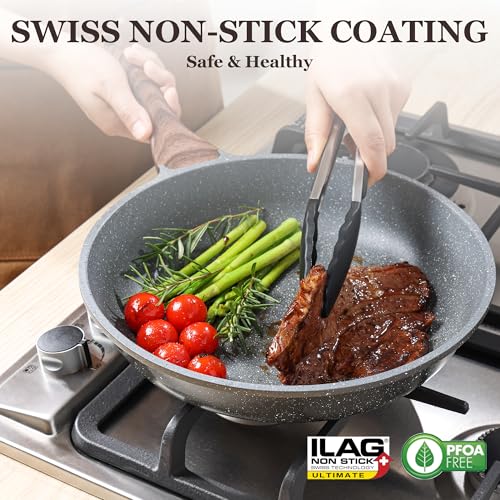 SENSARTE Nonstick Ceramic Frying Pan Skillet with Lid, 12.5 Inch Omelet Pan, Healthy Non Toxic Chefs Pan, Induction Compatible Egg Pan with Heat Resistant Handle, PFAS-Free