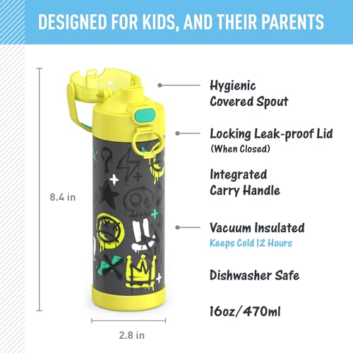 THERMOS FUNTAINER 16 Ounce Stainless Steel Vacuum Insulated Bottle with Wide Spout Lid, Apricot